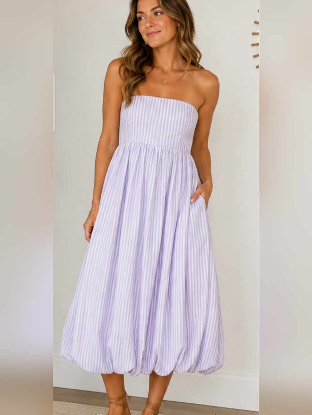 Lucky Brand NWT Purple Stripe Strapless Bubble Hem Midi Maxi Dress L